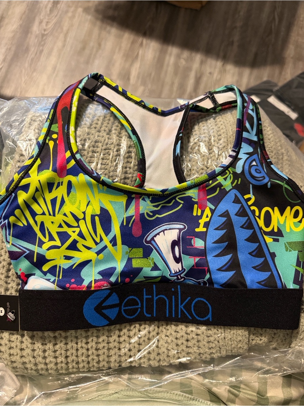 Ethika Multicolor Graffiti-Print Sports Bra with Black Band